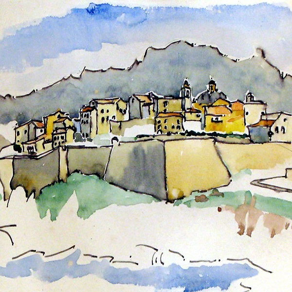 Aquarellzeichnung von Calvi, Korsika